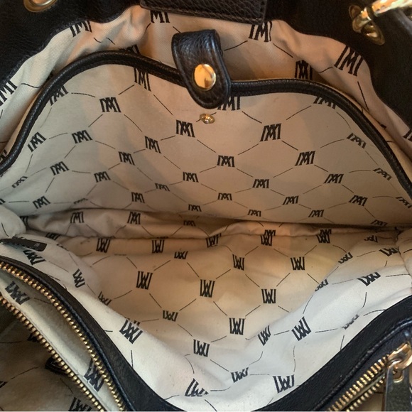 Antonio Melani Italian Pebbled Leather Chain Links Black Tote Shoulder Bag - Picture 4 of 13